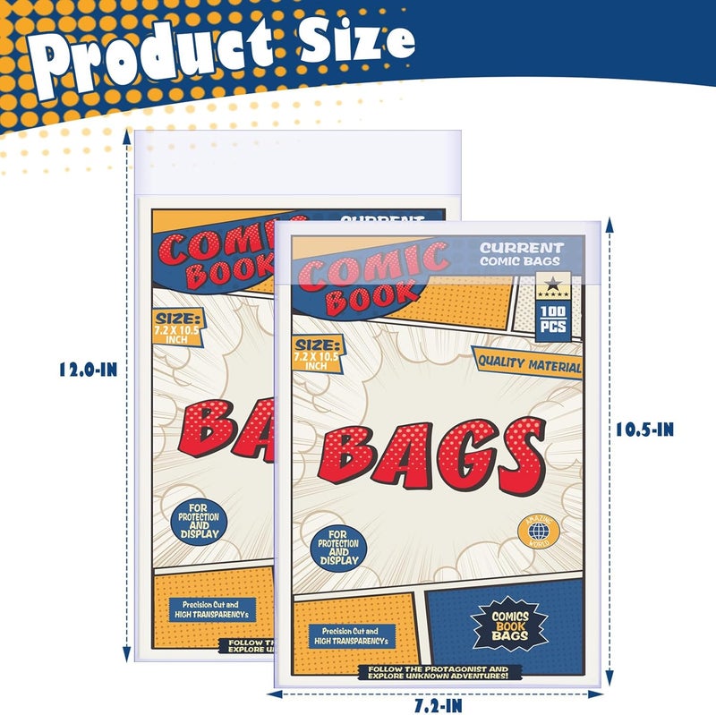 Leffis 100 Count Comic Book Bags, Current Size Comic Bags 7.2 X 10.5 inch Transparent Acid-Free and Reusable Comic Book Sleeves for Regular Comics - Image 2